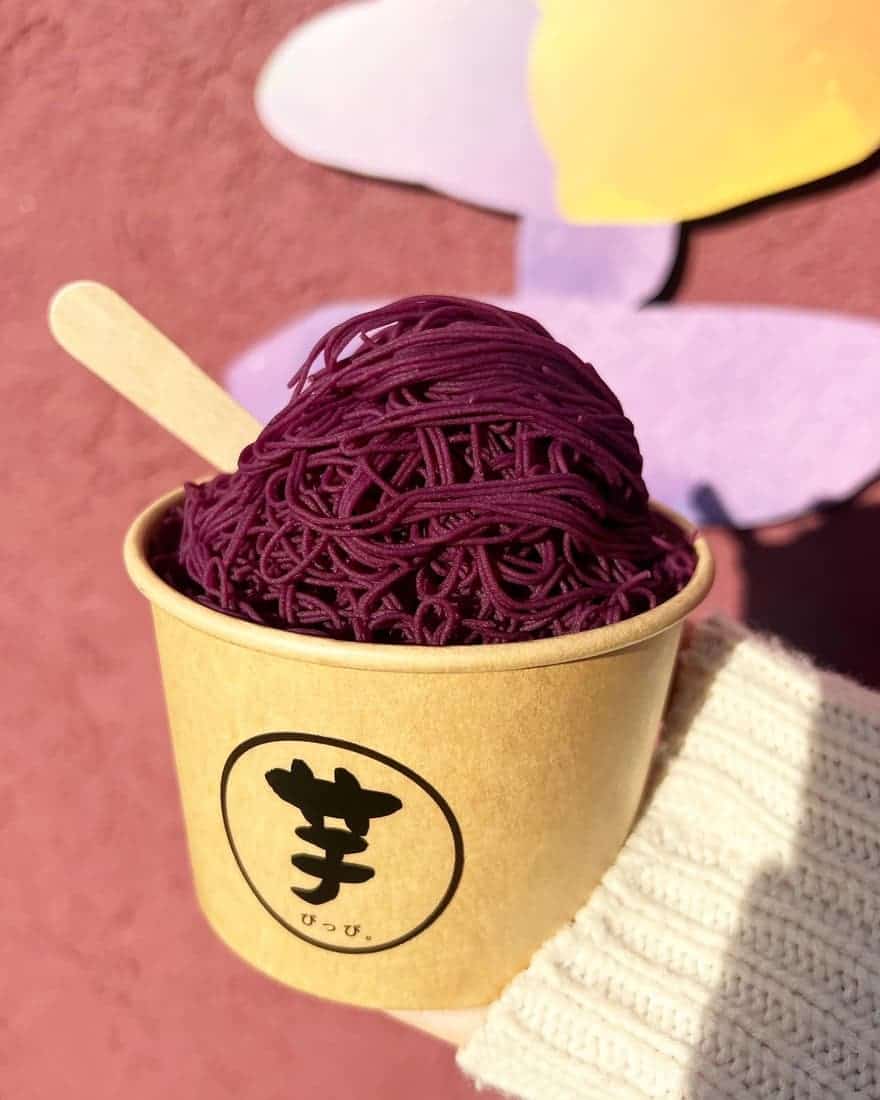1mm絹糸の紫芋とアイス。